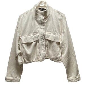 Forever 21 Corduroy Cropped Jacket Women's Large Natural Cream Shacket Coat GUC